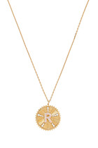 Letter R Coin Necklace, 18K Gold & Diamond